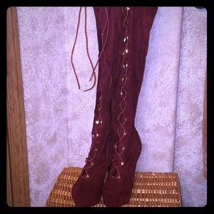 Wine colored  thigh high boots